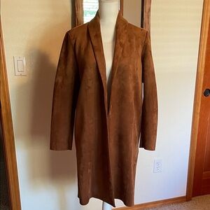 T Tahari Tan Suede Women's Long Blazer